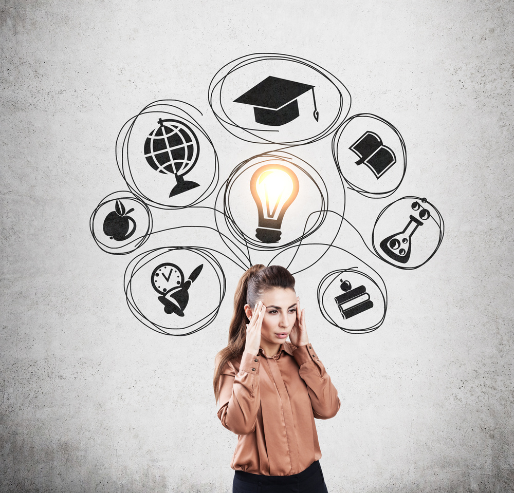 Stressed out young woman choosing education