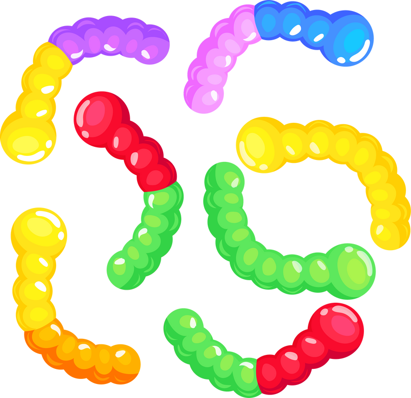 Jelly worms. Set cartoon Gummy candies, marmalade colorful s